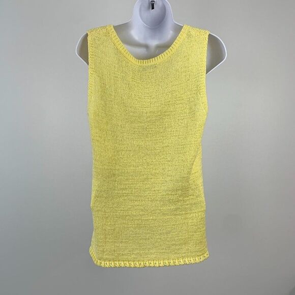 Coldwater Creek sz L Knit Sweater Tank Round Neckline Yellow Acrylic Blend - Picture 4 of 7